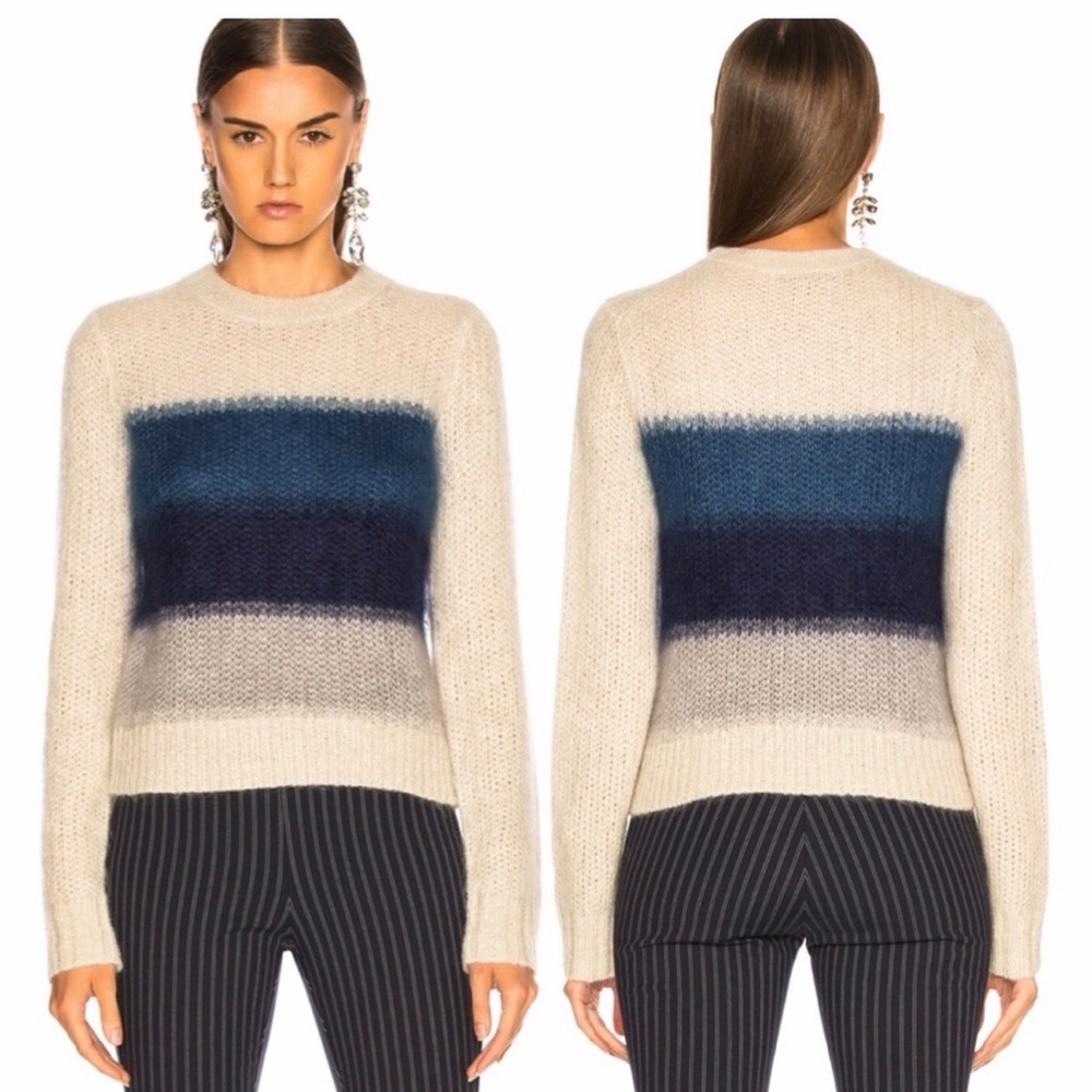 NWT Rag & Bone Holland Crop Crew Ivory and Blue Size‎ L